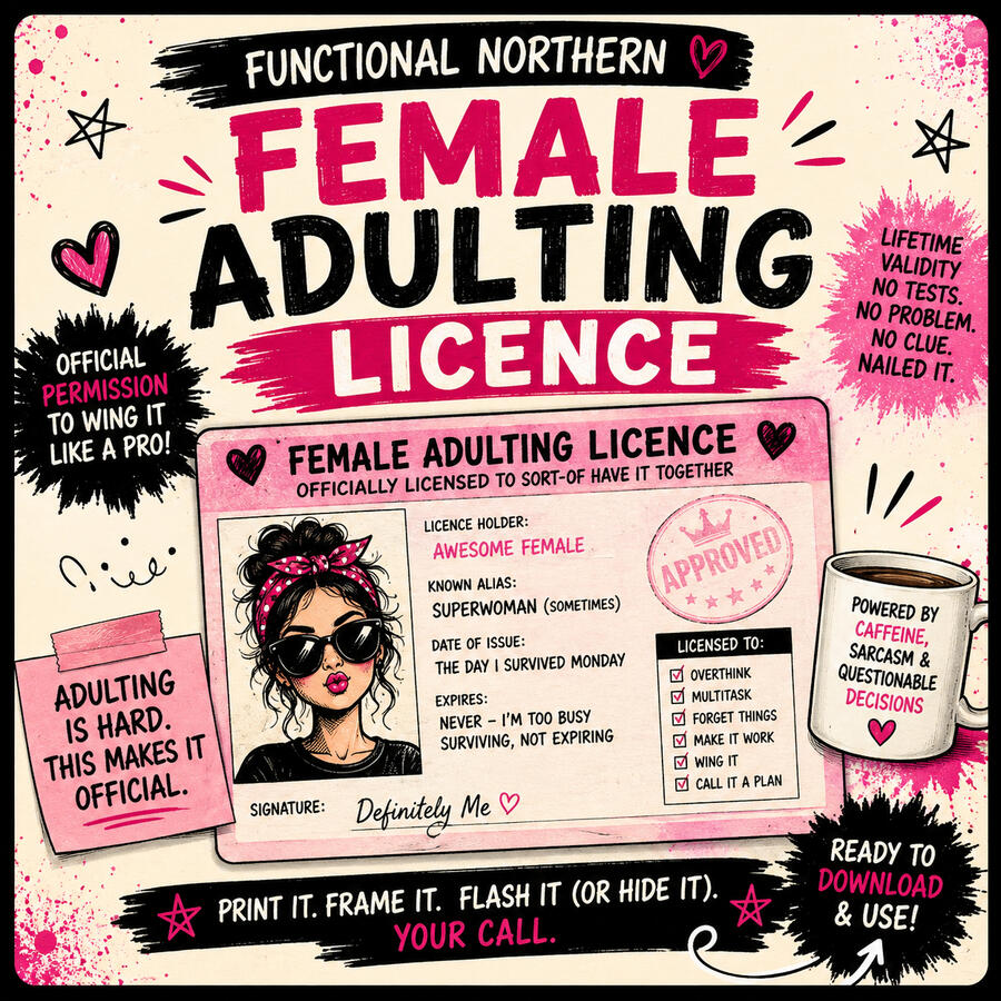 🎀 Female Adulting Licence — Official Permission to Wing It