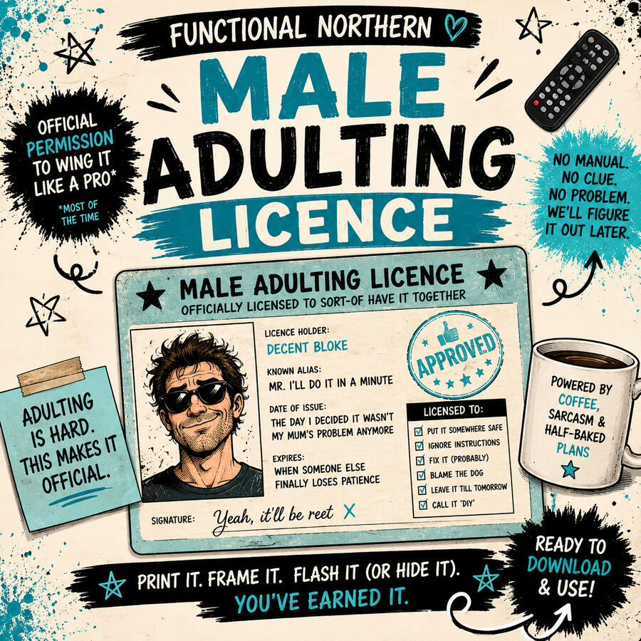 Male Adulting Licence — Official Permission to Wing It 😁 Male Adulting Licence — Official Permission to Wing It 😁
